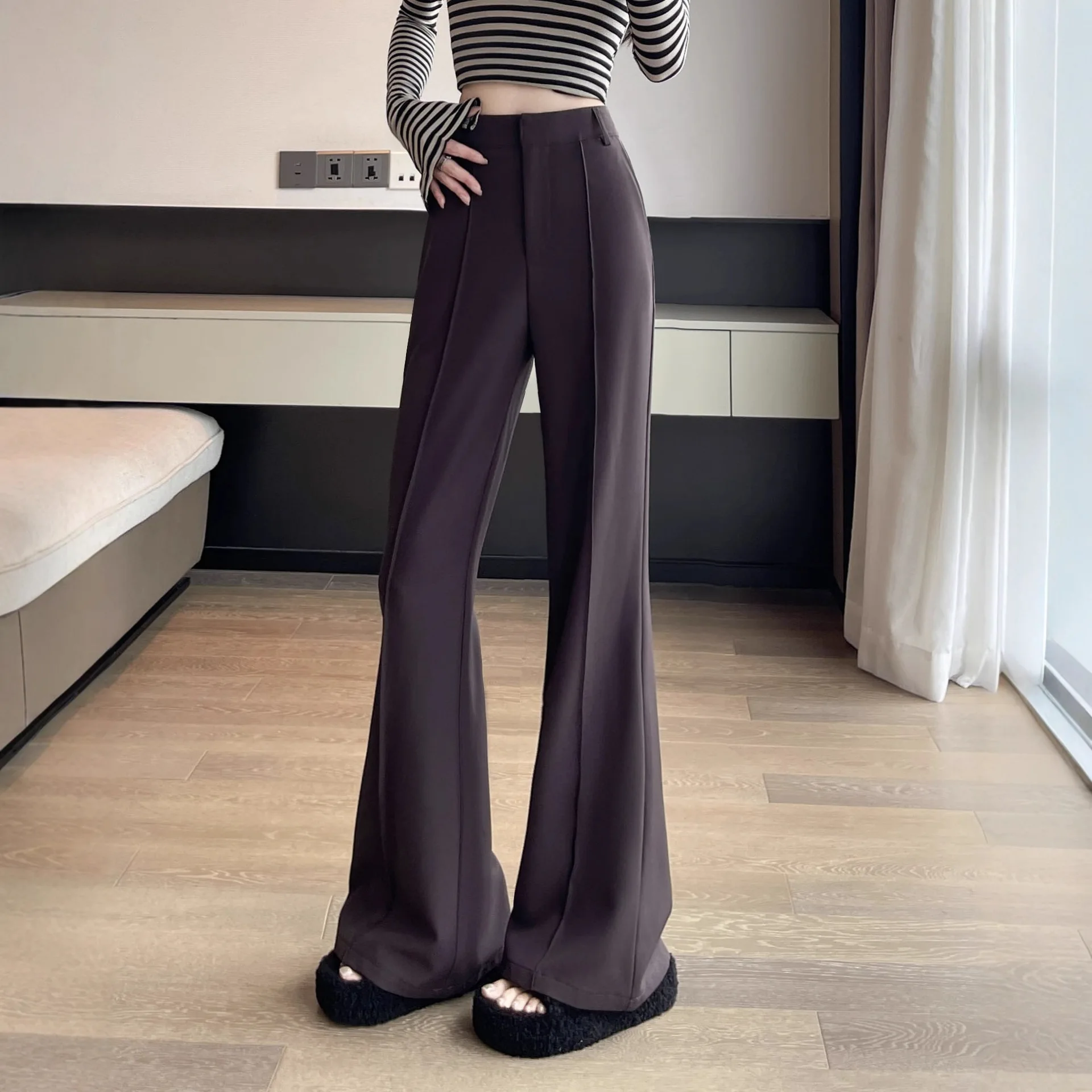 Suit Bootcut Trousers2026 RHigh-waisted Slimming Drapey Flared Trousers Casual Straight-leg Floor-length Horse-shoe Trousers