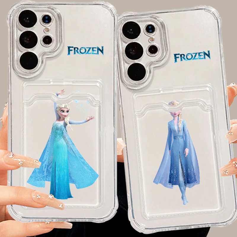 Disney Frozen Art Cute For Samsung S24 S23 S22 S21 S20 Ultra FE Plus A55 A53 5G Photo Card Bag Transparent Back Phone Case