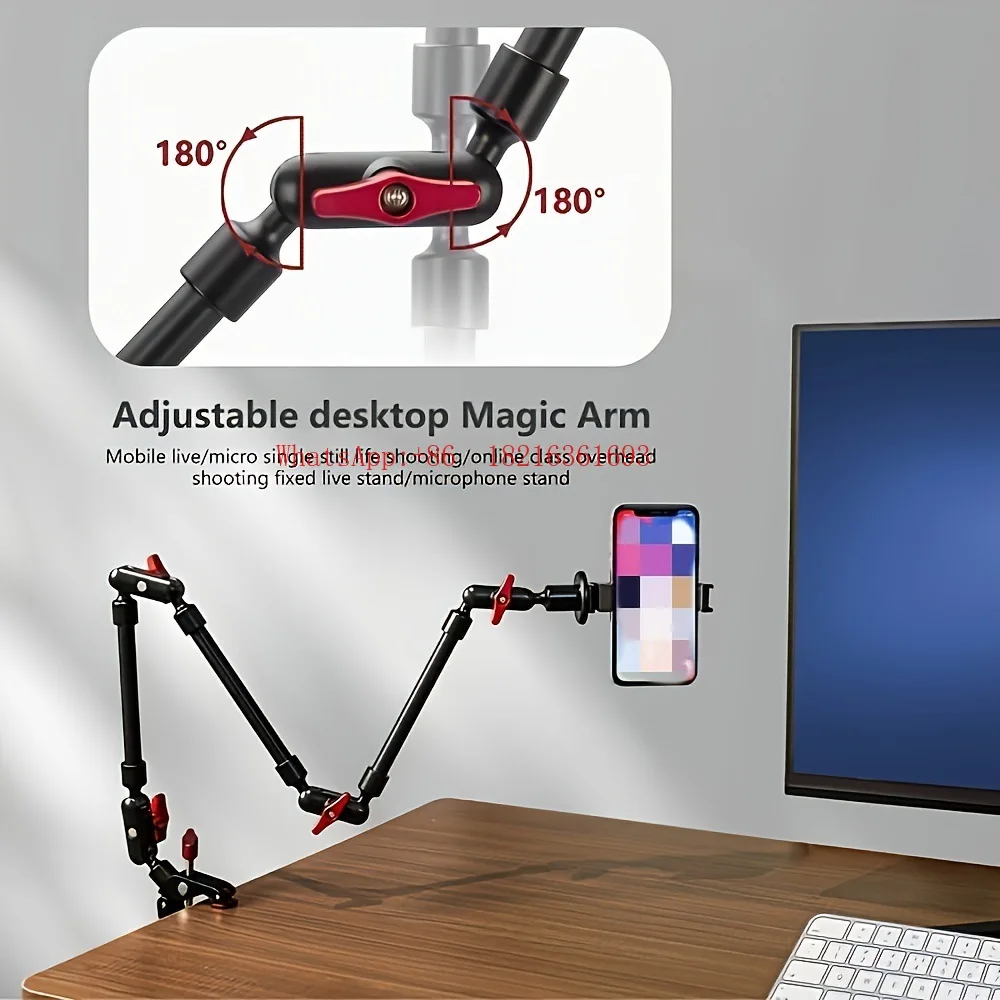 Three Rotating Mobile Phone Holder Aluminum Alloy Magic Arm Two Desktop Holder