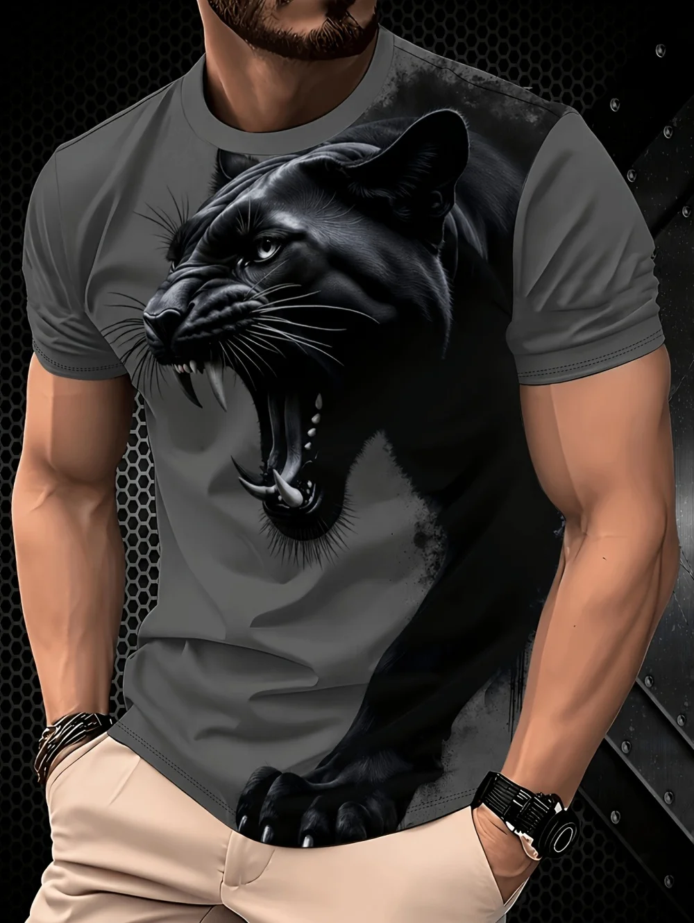 Neue Sommer-Mode Herren T-Shirt O-Ausschnitt Kurzarm-Oberteil Coole Leoparden 3D-Druck Herren T-Shirts Streetwear Herrenbekleidung – Detail 8