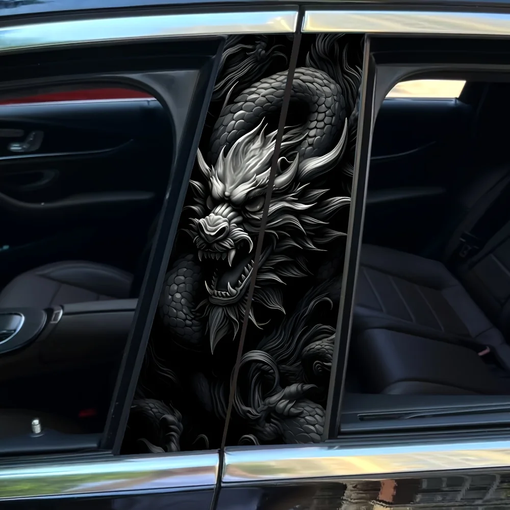 2 pieces of Dragon Fantasy vinyl stickers - waterproof, self-adhesive car B-pole and door stickers, semi matte finish,