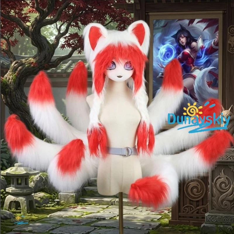 

Nine Tailed Daji Ahri Cosplay Props Soft Plush White Red Fox Tail and Ears Kit Ideal for Halloween Themed Events Role Outfit