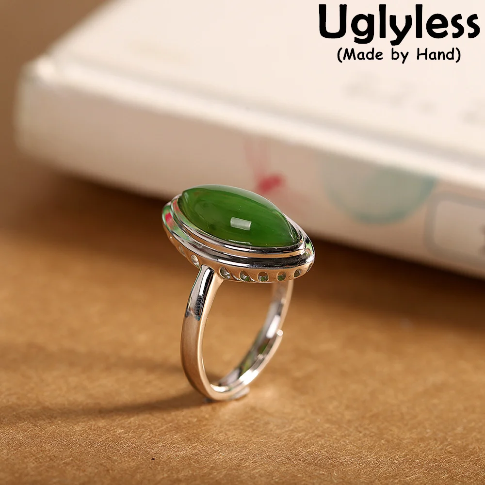 

Uglyless Horse Eys Natural Jasper Rings for Women Luxury Gemstones Green Jade Rings Fashion Geometric Square Jewelry 925 Silver