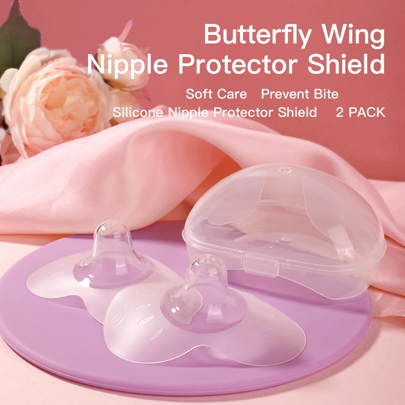 2pcs With PP Box Breastfeeding Nipple Shields, Butterfly Shaped Silicone Nipple Protectors, Soft Nipple Covers Easter Gift