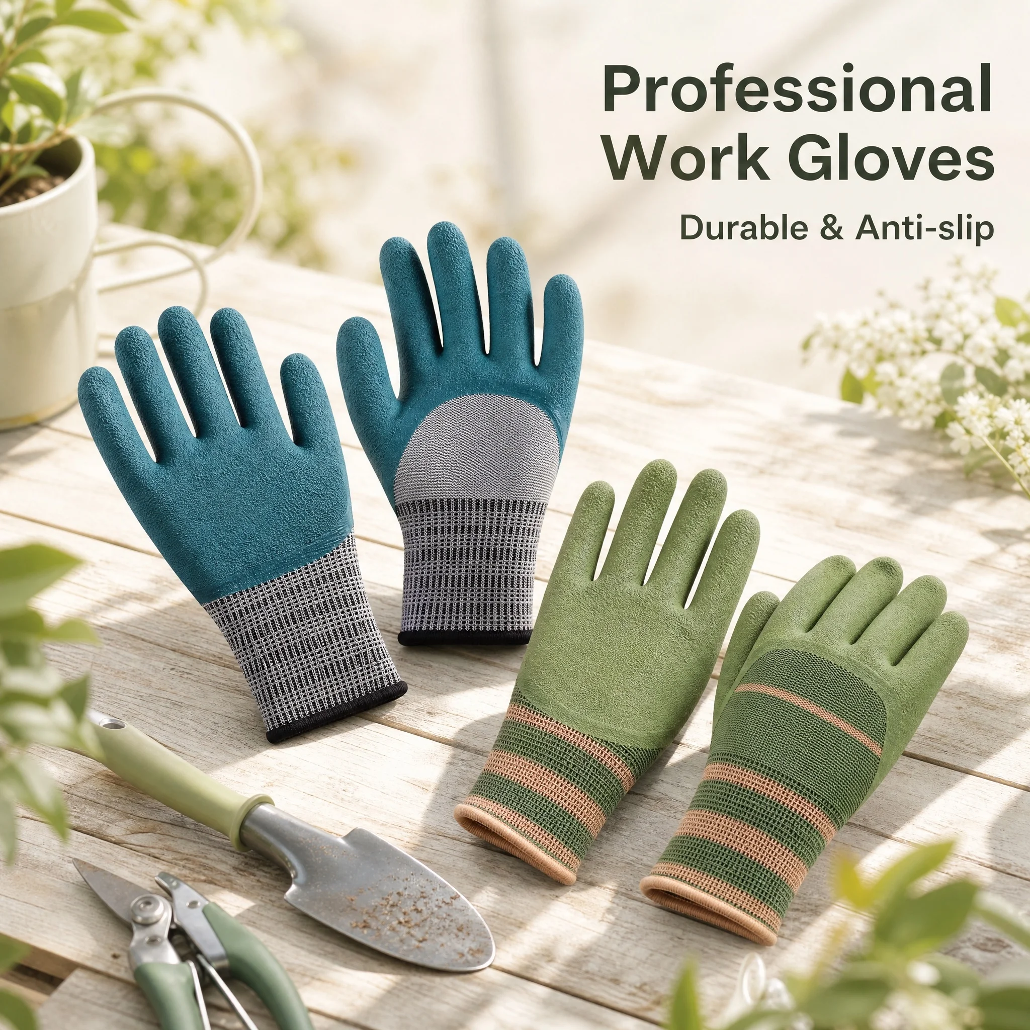 2 Styles Latex Coated Work Gloves, Non-slip Wear Resistant Safety Gloves for Auto Repair, Gardening, Heavy Lifting