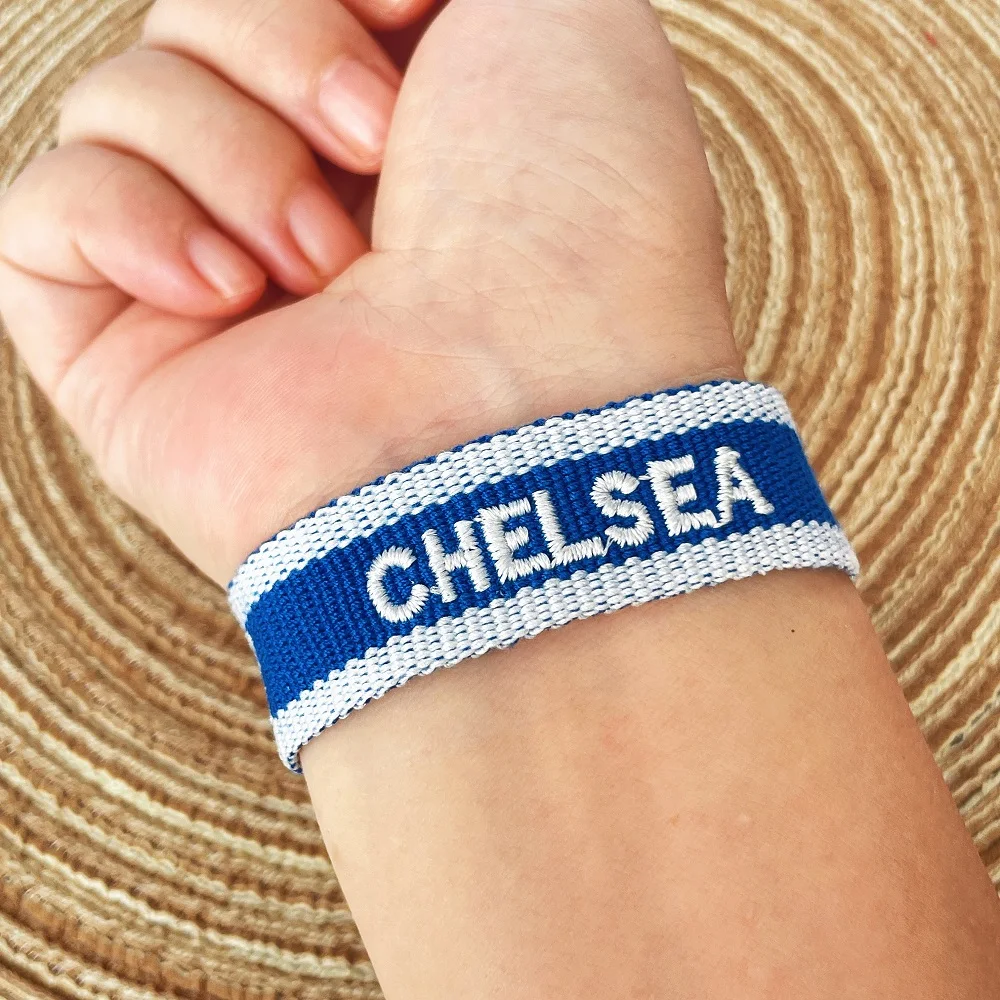 

Персонализированный тканый браслет CHELSEA CHARLTON, регулируемый, с вышивкой, название клуба, подарок для футбольных болельщиков