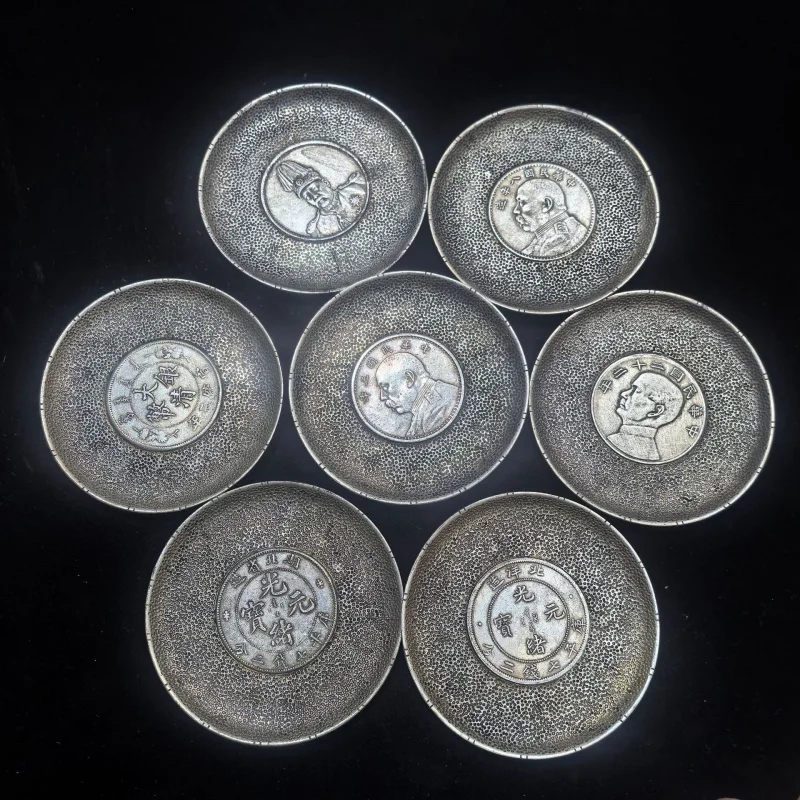 Antique Craft Inlaid Silver Dollar Plate Copperware Silverware White Copper Silver Plated Plate Home Decor