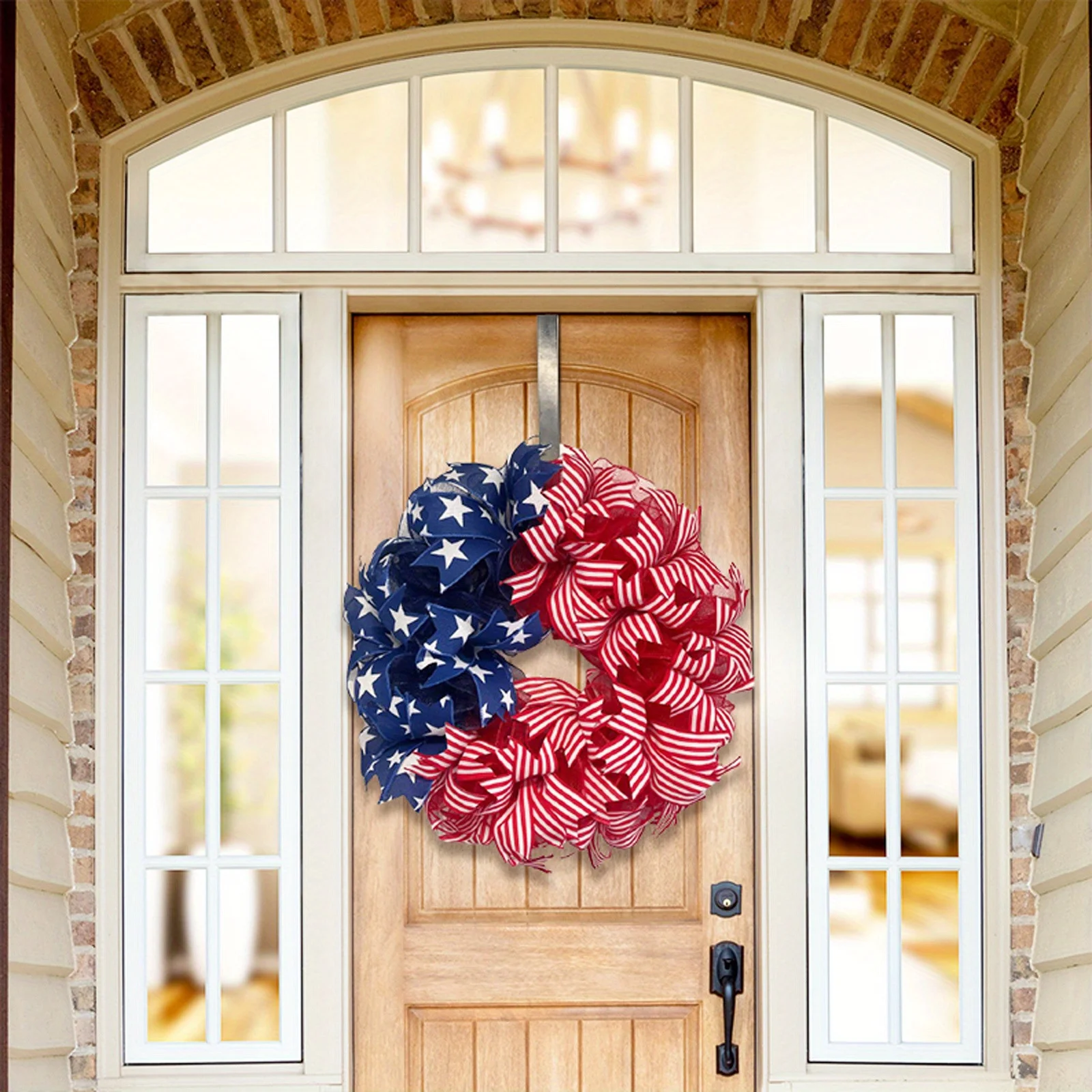 Flag Patriotic Wreath, 11.8 Inch Polyester Front Door Hanging Decor, Contemporary Style, Independence Day  Fabric Decoration, Fe