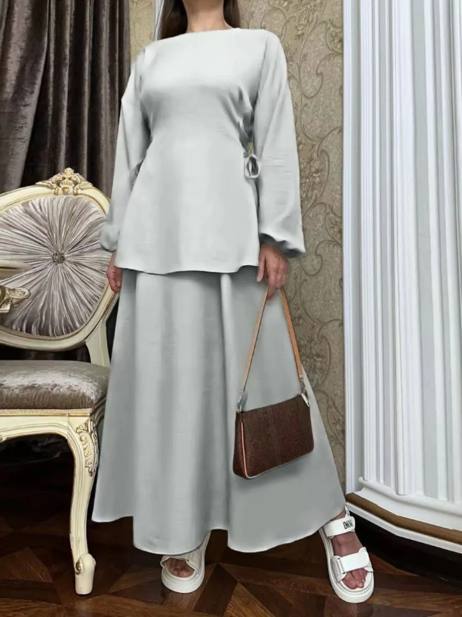 Ramadan Two Piece Sets Shirt &Pants Women Muslim Suits Shirt Blouse Musulman Ensembles Moroccan Kaftan Islamic Outfit Sets 2024