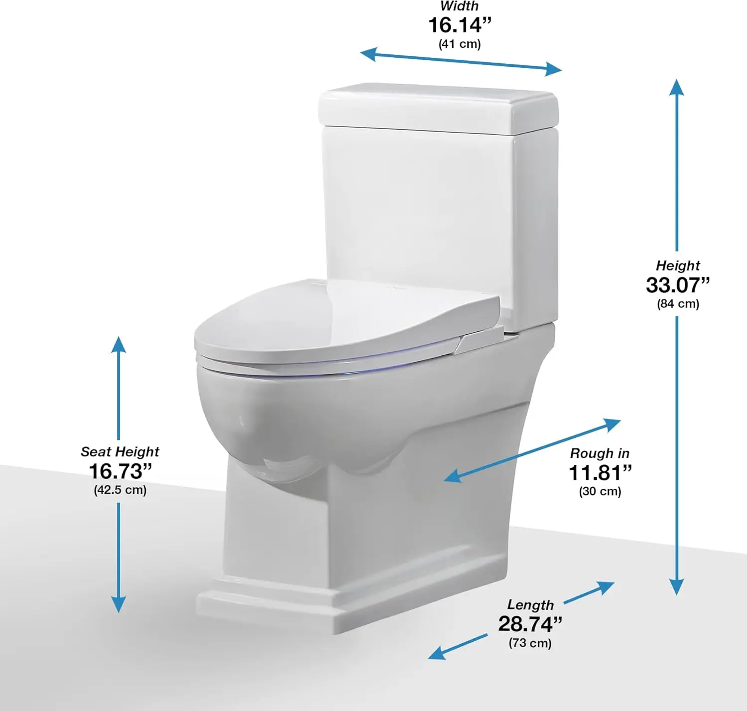 Classic Smart Toilet with Integrated Bidet Seat Waterless Tank for Storage White 119.3 Pounds Floor Mounted