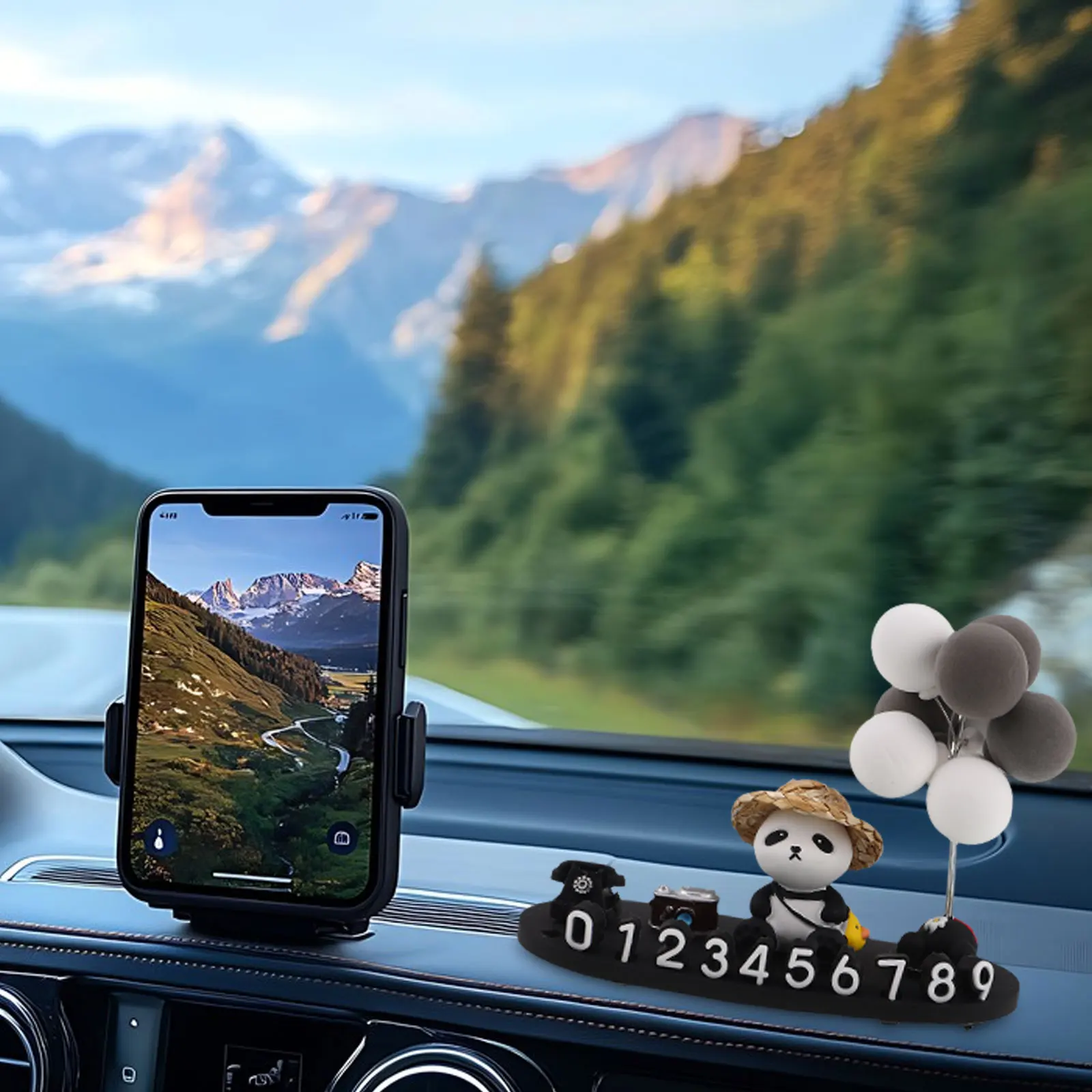 

1 set Cute Panda Car Phone Parking Dashboard Display Temporary Vehicle Decoration Interior Dash Ornament Creative