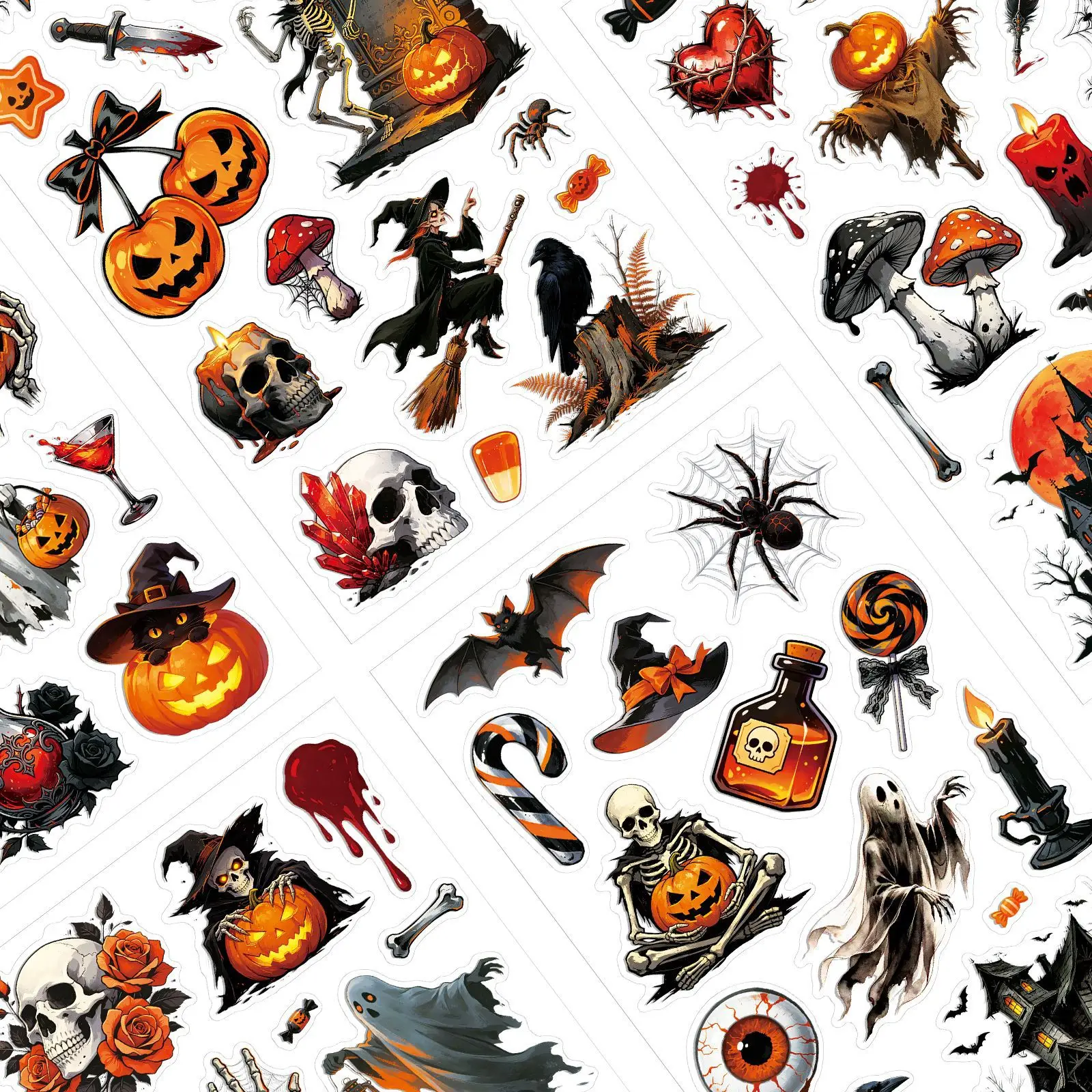 5 -10 -15 Pcs Halloween Night Stickers Holiday Transparent PET Waterproof Journal Supplies for Laptop Phone Case Gift