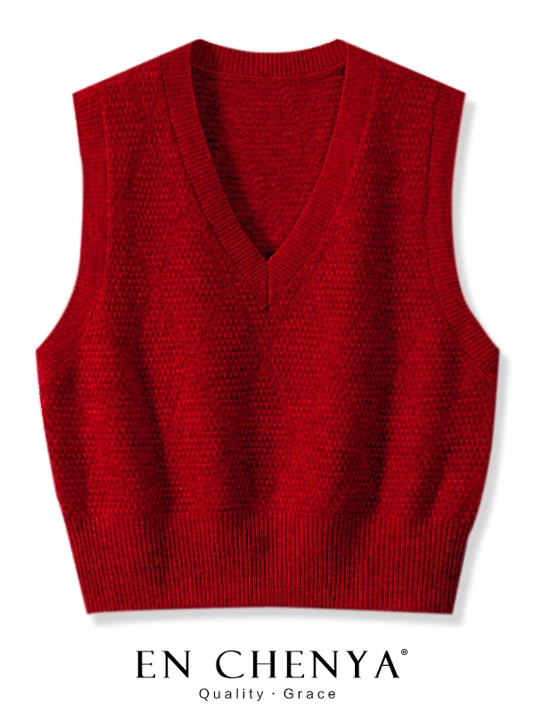 Women's Knitted V-Neck Sweater Vest Fashionable Layering Shoulder Openings Comfortable Warm Outerwear for Autumn Winter