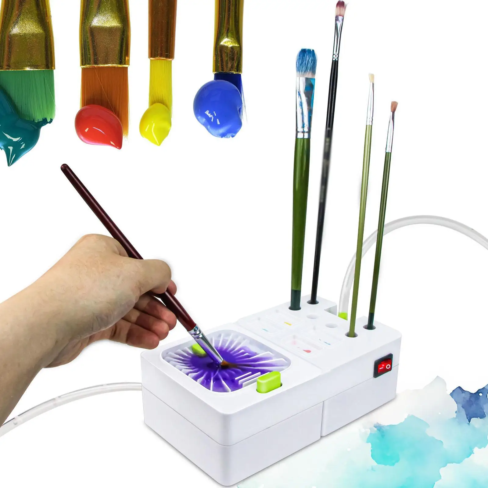 Brush Cleaner Cleaning Tool, Electric Brush Rinser Pen Washing for Watercolor Painting Water based Paint Brush Beginners Men