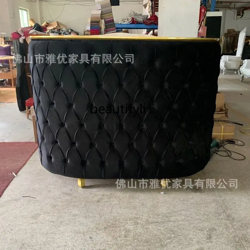 

Black and gold front desk beauty salon, curved bar counter clothing bridal shop company paint reception desk