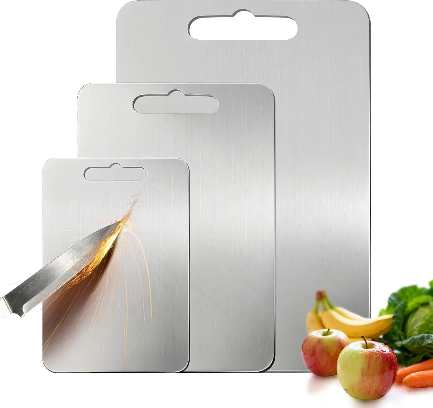 

Titanium Cutting Board Set - Dishwasher Safe, Reversible Design for Kitchen and Camping, 3-Piece Gift