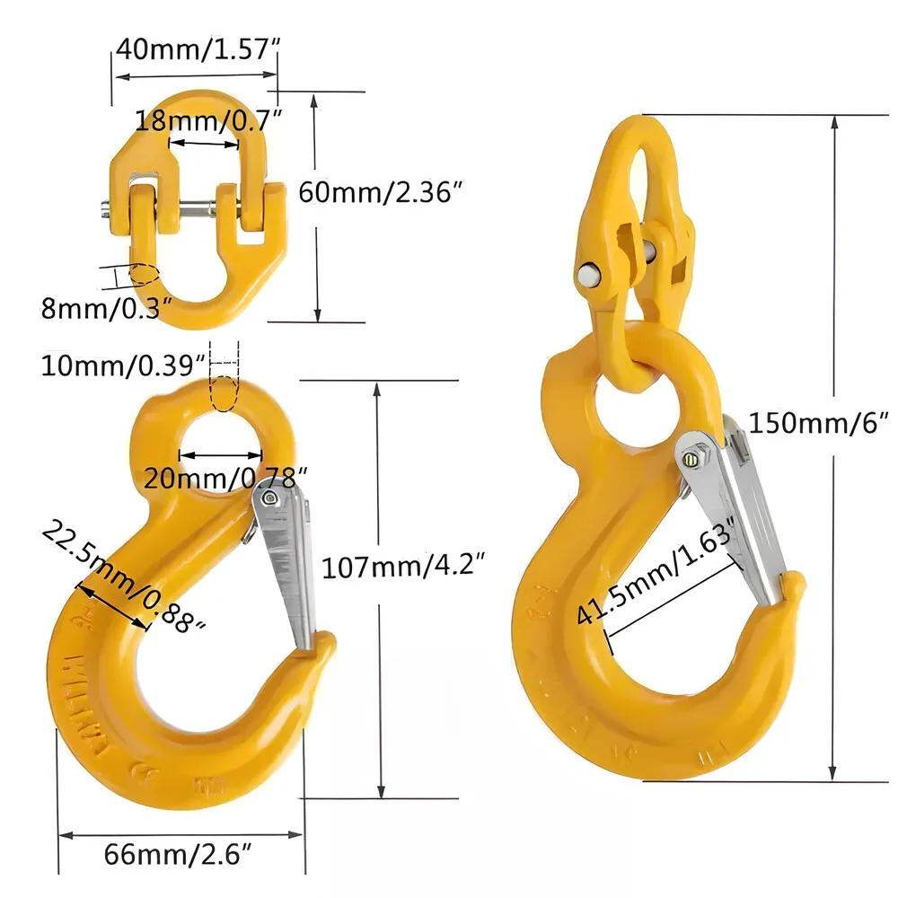 2X 8mm Hammerlock + Eye Sling Hook Kit - Heavy Duty Safety Chain Connector for Caravan Camper Trailer Tow Extension