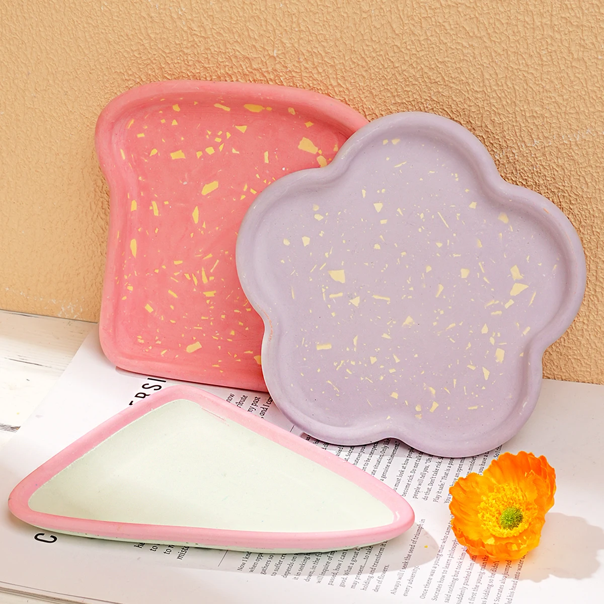 Concrete Jewelry Storage Tray Silicone Mold DIY Handmade Cheese Sandwich Plum Blossom Shape Display Stand Mold Gypsum Tray Mould