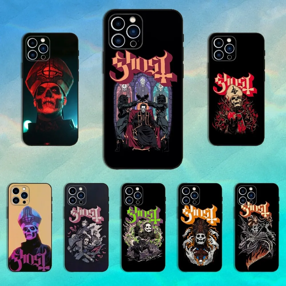 

Rock G-Ghost-ES Band Phone Case For iPhone 16,15,14,13,12,11 Plus,Pro Max,XS,X,XR,SE,Mini,8,7,Soft Silicone Black Cover