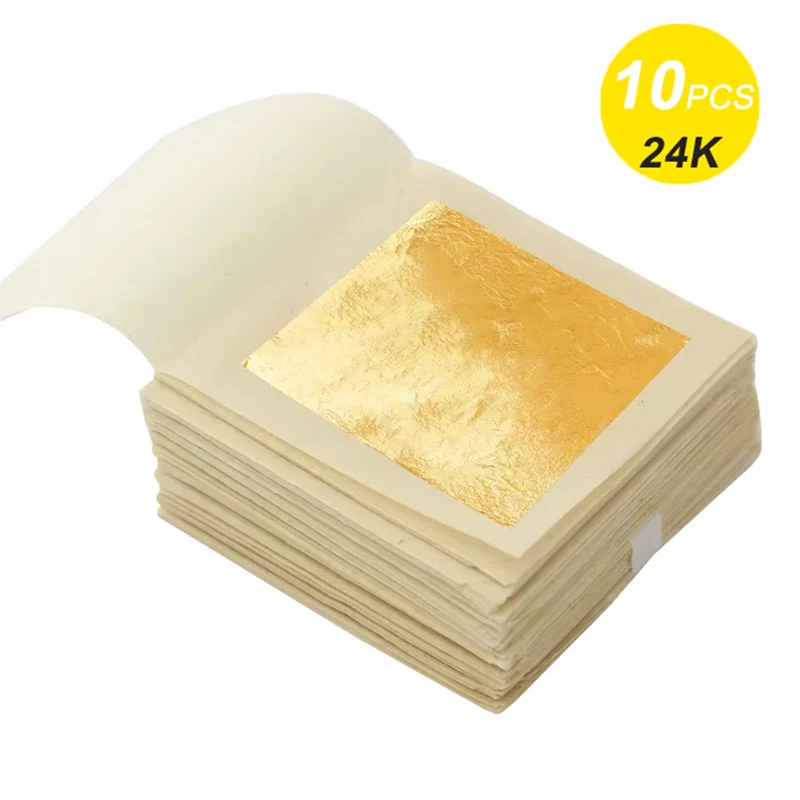 10 قطعة 24 كيلو ورق رقائق الذهب الأصلي في جميع الأحجام المحتوى 99% ورقة رقائق الذهب الحقيقي لتزيين الحرف اليدوية جمال البشرة