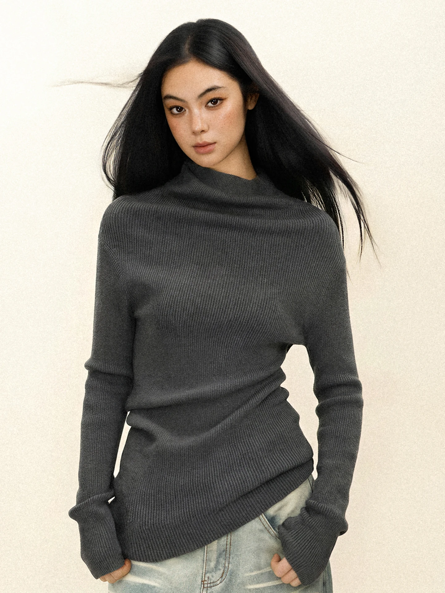 

Женский вязаный свитер Offsoul с асимметричным дизайном, приталенный, с длинными рукавами, из мягкого вискозного волокна, теплый