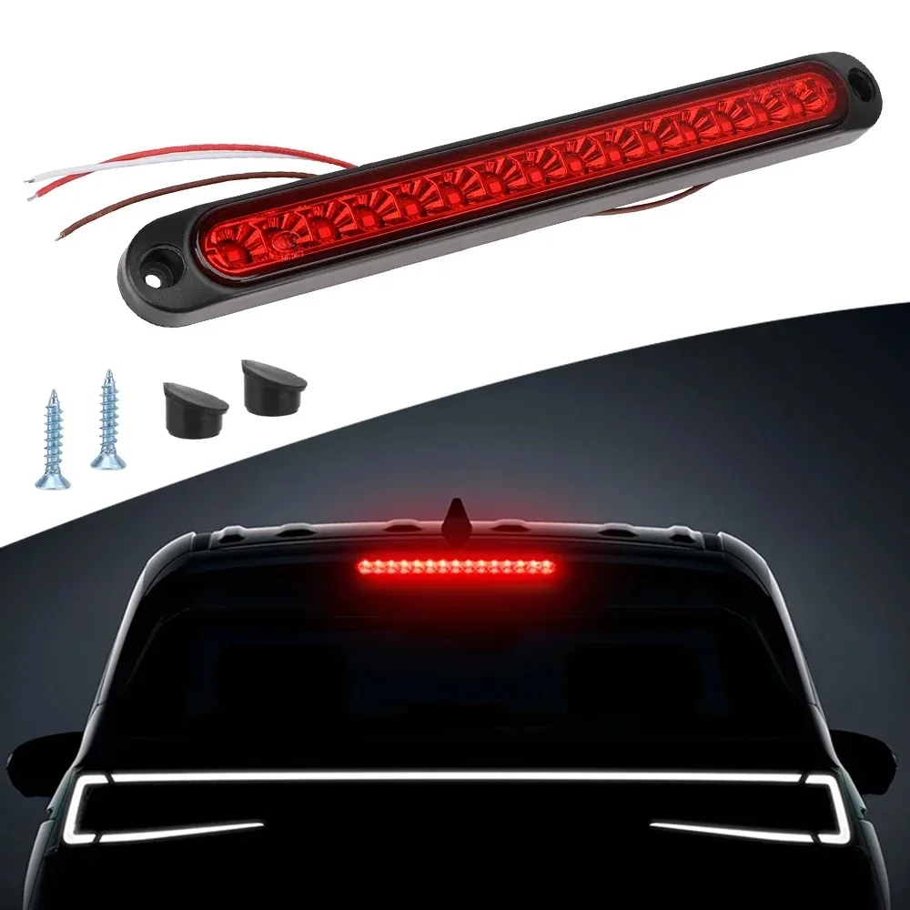 

1pc 12V/24V 15-LED Strip Taillights, Multi-Function Brake Turn Signal Stop Warning Parking Lights for Rear Windscreen & Side