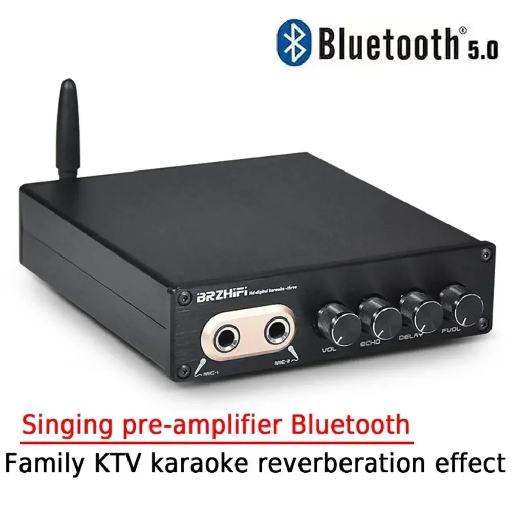 Bluetooth 5.0 HD Digital Karaoke Preamp KTV Pre-amplifier Dual Microphone with Reverb Effect K Song