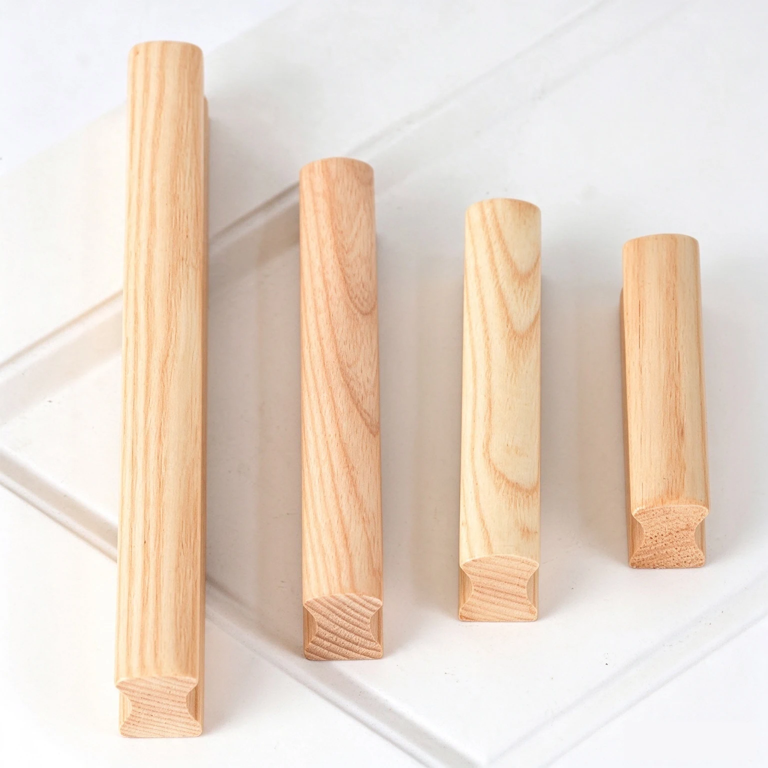 Rubberwood Drawer Pulls Knobs for Kitchen Cabinets Dresser Furniture Hole Spacing Options Available (64 96 128 192 224mm)