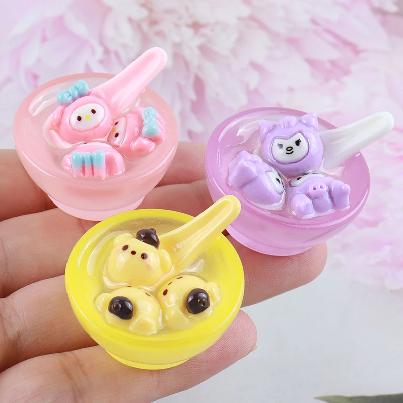 Mini Resina de Desenhos Animados Luminosos, 3D Figuras Animais Kawaii, Acessórios Miniatura, Anime Flatback, Figura Sanrio, Bolinho Doce, 1Pc