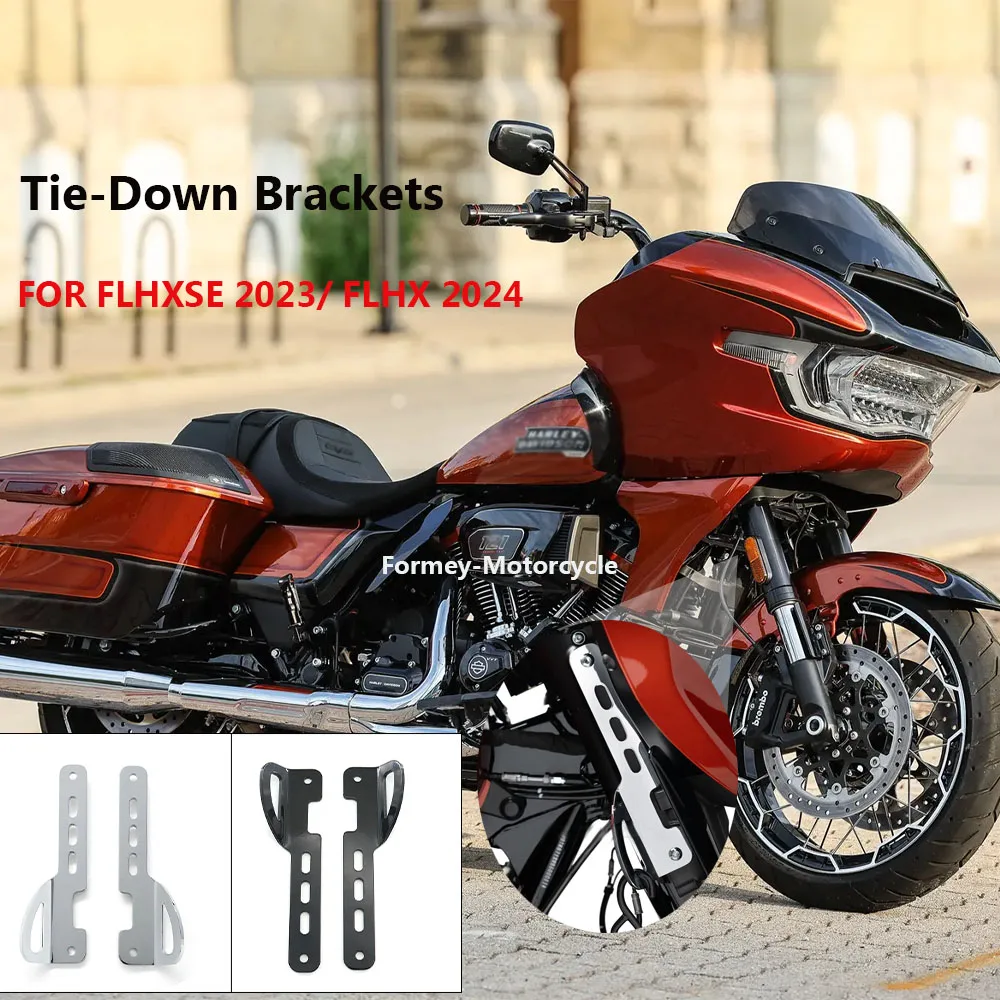 Motorcycle Accessories Chrome Front Binding Tie-Down Brackets Black For Harley CVO121 117 Street Glide 2023 2024 FLHXSE Models