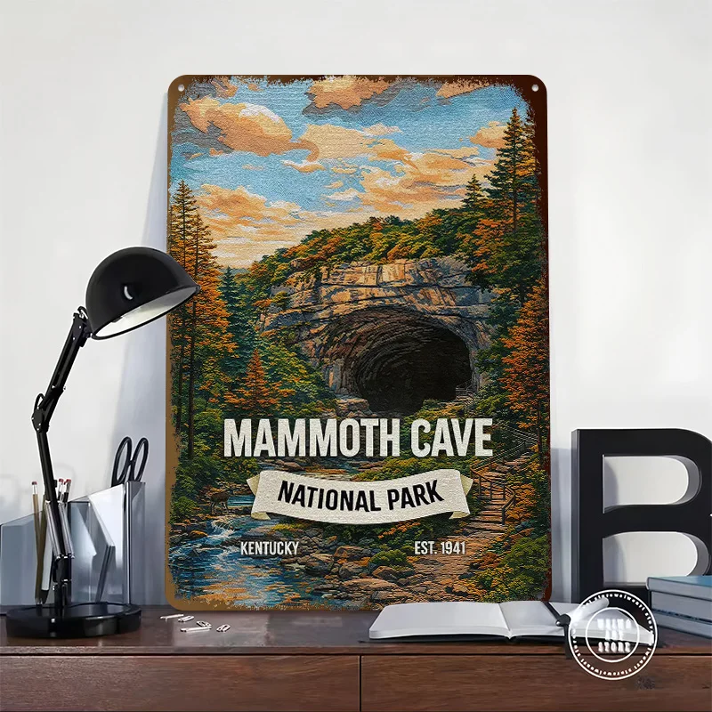 Mammoth Cave National Park Vintage 3D Texture Printed Poster Custom Vintage Metal Tin Plate Sign for Wall Art Office Decor Room