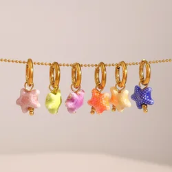 Cute Candy Color Starfish Dangle Pendant Hoop Earrings for Women Stainless Steel Marine Organism Series Tarnish free Ear Jewelry