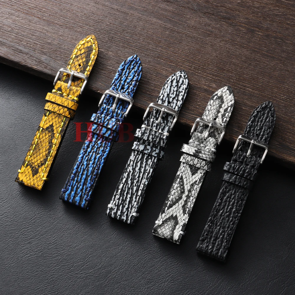 18/19/20/21/22/23/24mm Geprägtes Schlangen- und Haifischhautmuster Handgefertigtes Leder-Uhrenarmband Vintage Rindsleder Herren-Armband – Detail 9