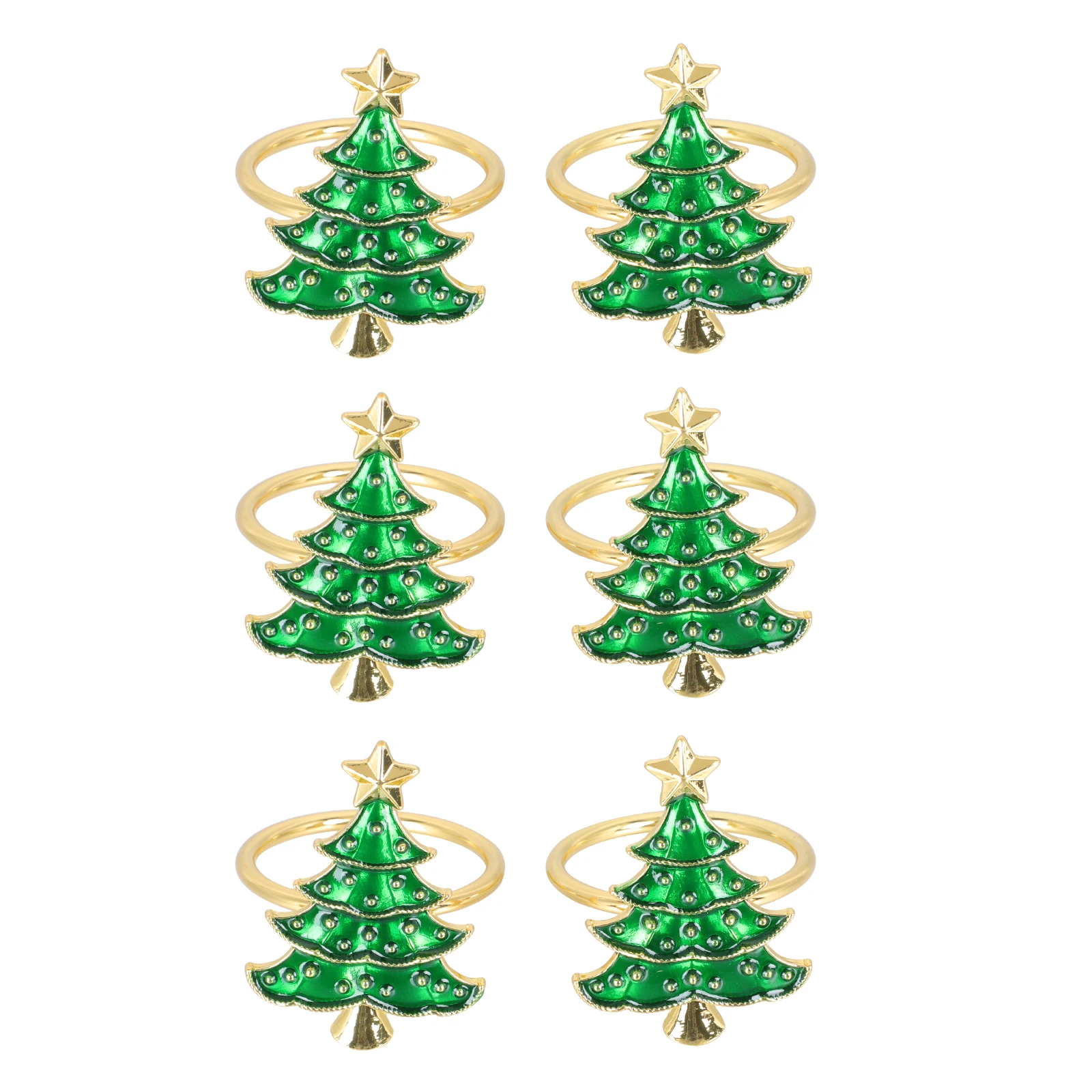 

6pcs Green Small Metal Christmas Tree Napkin Rings Buckles Decorative Kitchen Bar Supplies Party Home Wedding Holiday