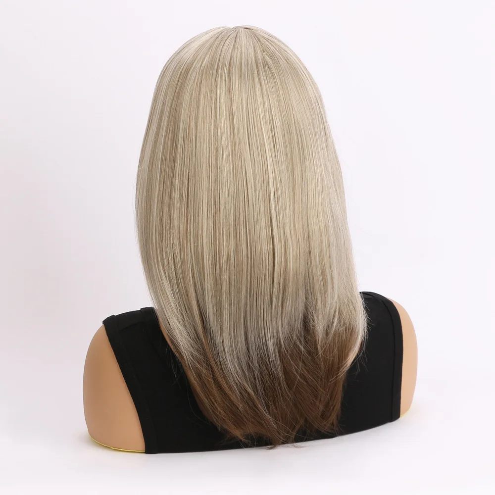 باروكة شعر مستقيمة متوسطة الطول للسيدات أوروبية وأمريكية، باروكة كاملة من الأكريليك للارتداء اليومي #3