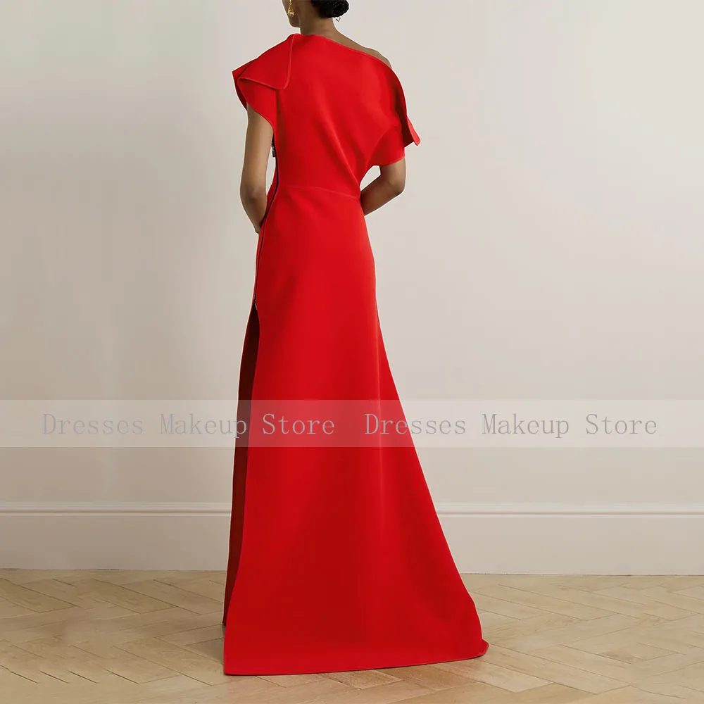 Customized Modern Evening Dress Red One Shoulder Mermaid Women's Evening Gowns Long Sleeveless Trumpet Simple Formal Party Dress
