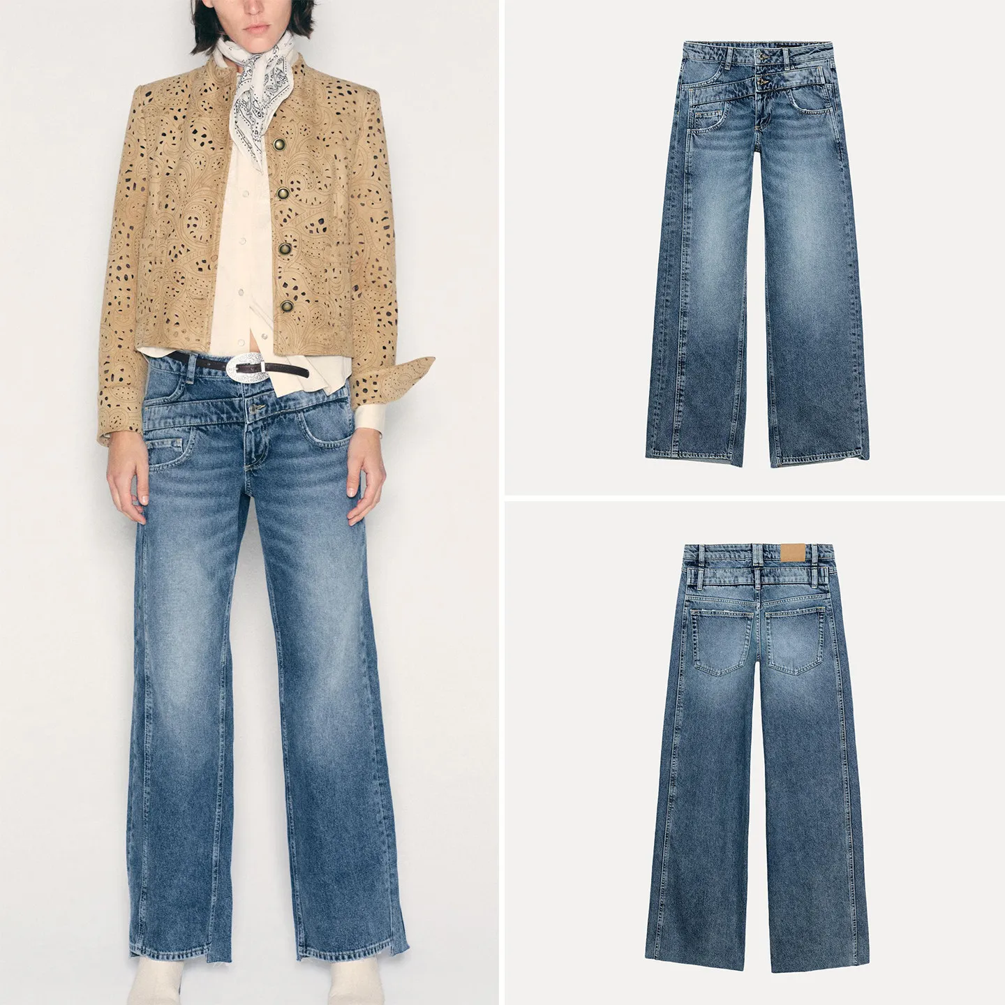 Fashionable High Waist Wide Leg Jeans Women's Autumn 2026 New Style Double Layer Waist Design Straight Cut Natural Waist