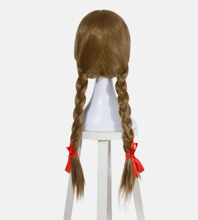 Halloween The Conjuring Annabelle Bangs Trenza Colas de caballo Peluca de cosplay rubia ceniza