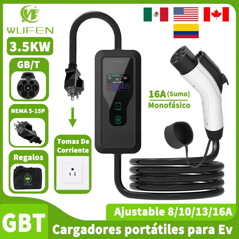 

Зарядное устройство WUFEN BYD gbt EV Зарядное устройство 16A 3,5KW MAX 110V США Вилка питания для мексиканского дома Портативная зарядная коробка Набор зарядки и задержкиTime
