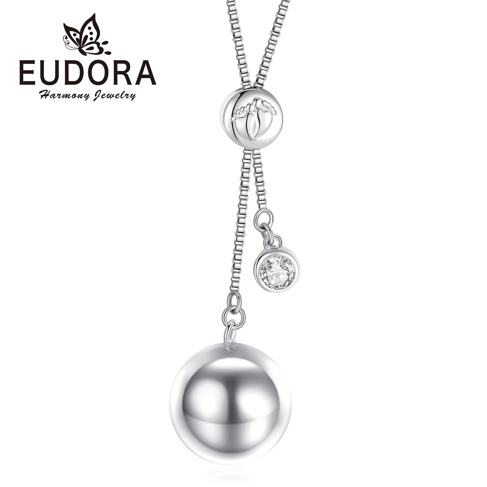 Eudora Collier Bola de Grossesse Pendant White Zircon Harmony Ball Baby Chime Ball Angel Caller Necklace DIY Maternity Jewelry