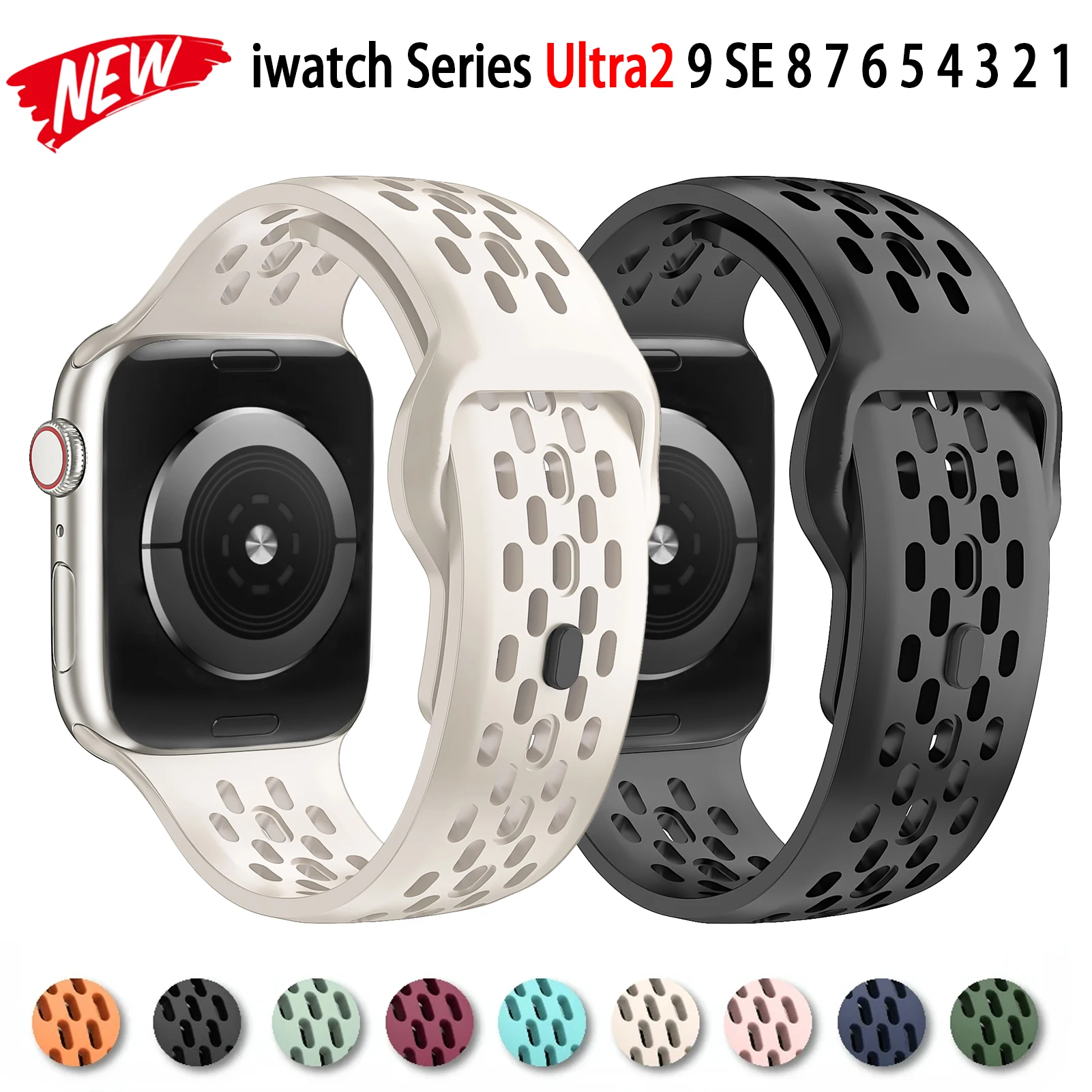 سوار رياضي من السيليكون لساعة أبل ، سوار لسلسلة iWatch 9 ، 8 ، 7 ، 6 ، 5 ، SE Ultra 2 ، 44 ، 45 ، 49 حزام ، 40 41 ، 38 ، 45 ، من