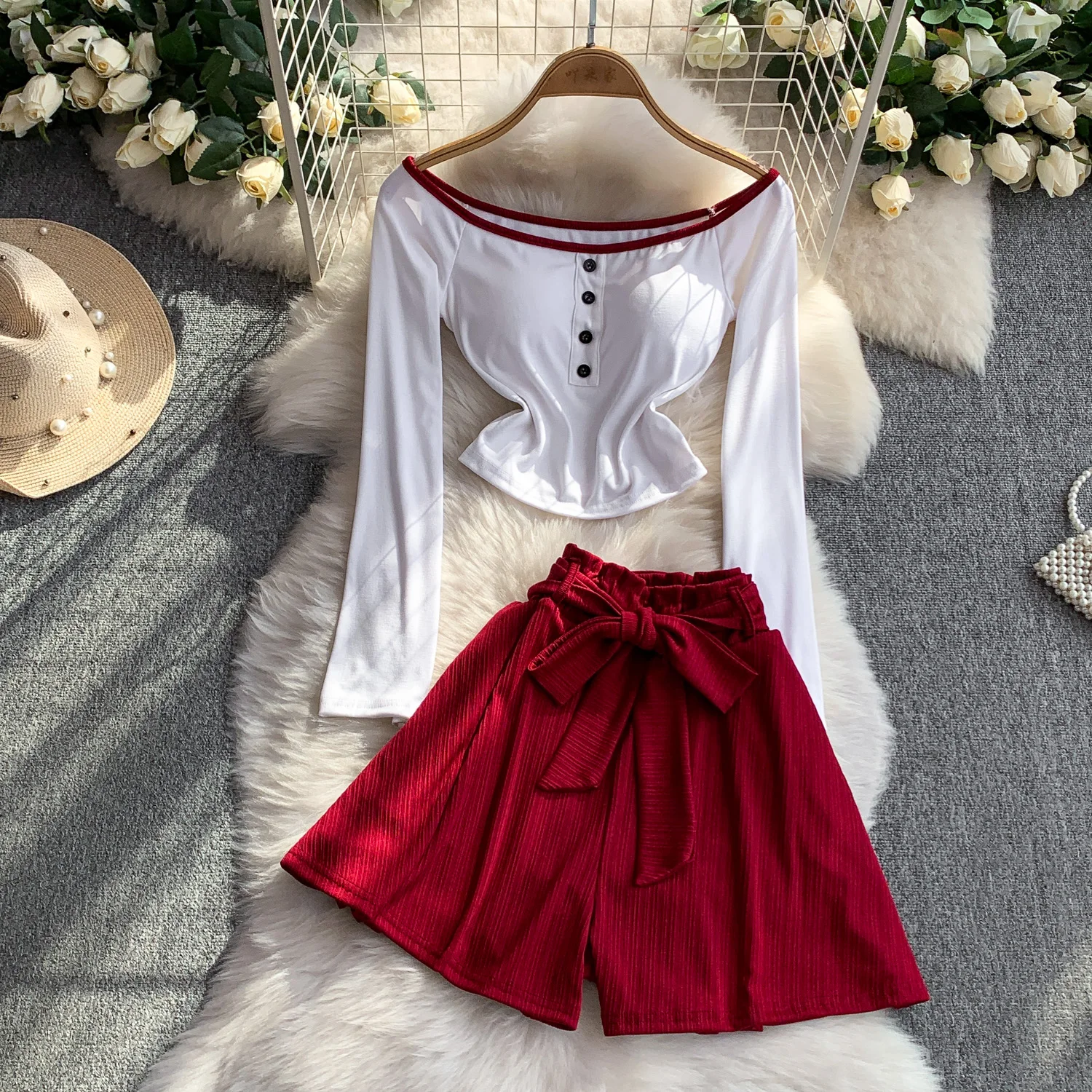 

Винтажная элегантная корейская модная женская одежда с длинными рукавами и вырезом на пуговицах, осенние платья, комплект из двух предметов