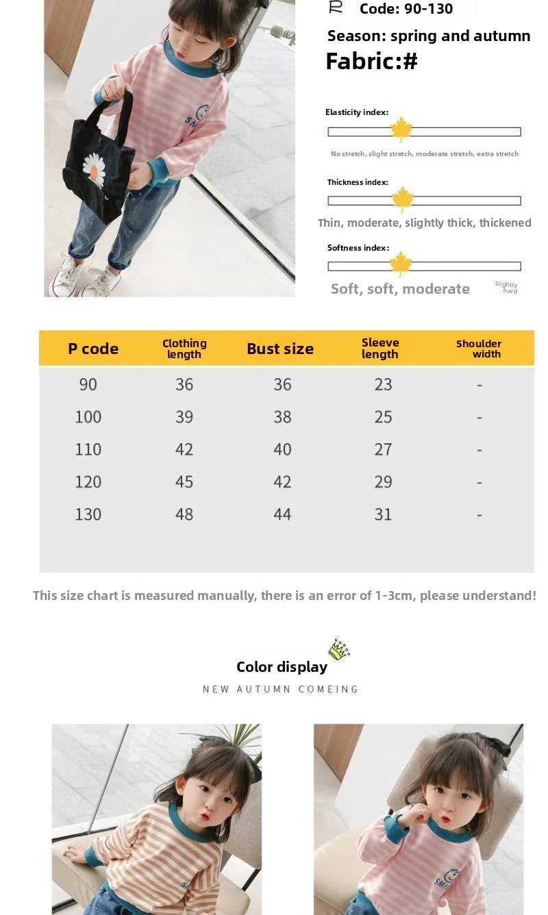 2026 Mädchen Langarm Gestreiftes Oberteil Frühling Herbst Locker Sitzendes T-Shirt Sweatshirt Hybrid Atmungsaktiv Bequem Dünner Stoff Kleinkinder – Detail 6