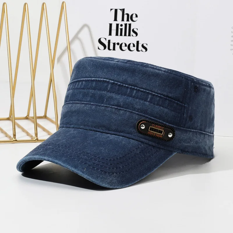 Men s Flat Peaked Cap Sun Protective Washed Faded Casual Black Hat for Spring and Summer Daily Use