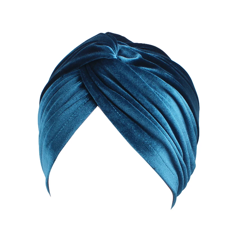 Fashion Headscarf Soft Velvet Turban Stretch Turban Hat Cross Twist Cap Chemo Caps Soft Headwrap Headbands Muslim Hats Headwear