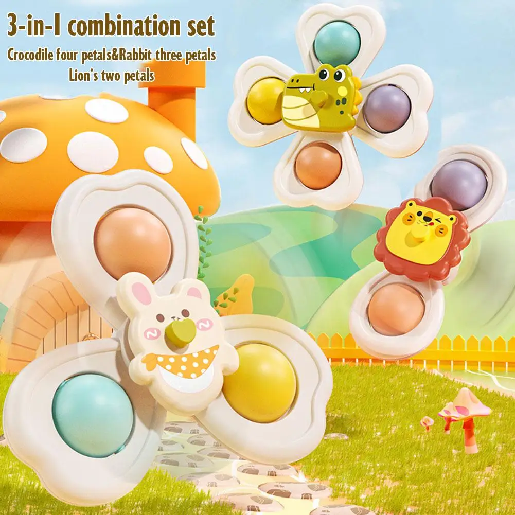 3 in 1 Suction Cups Spinning Top Toy For Baby Game Infant Teether Relief Stress Educational Rotating Rattle Bath Toys For Kids