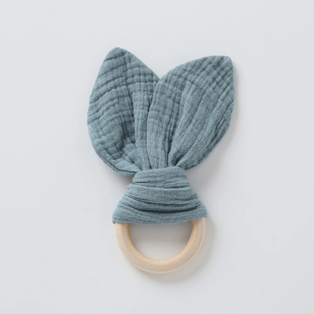

Soft Baby Wooden Hand Grasp Toy Rabbit Ears Sensory Toy Newborn Teething Ring Natural Wooden Bracelet Rattle Chewing Appease Toy