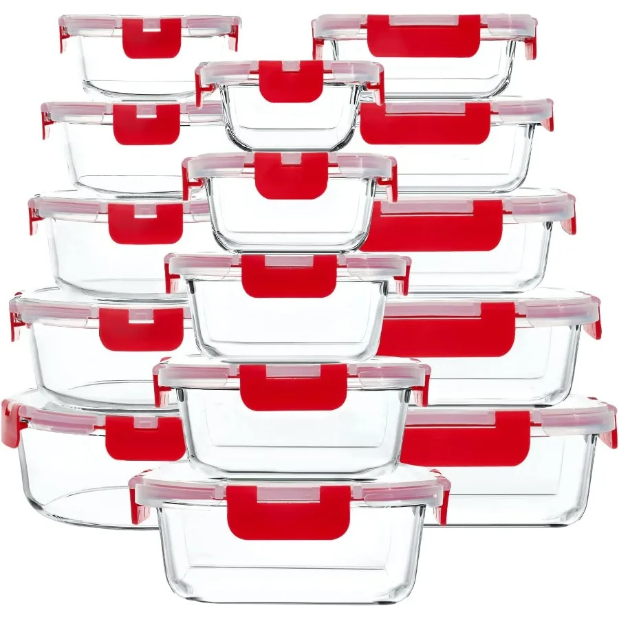 

M MCIRCO 30 Pieces Glass Food Storage Containers with Upgraded Snap Locking LidsGlass Meal Prep Containers Set Airtight Lunch C