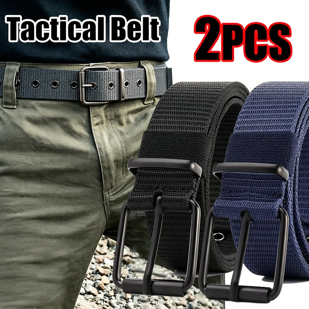Fashion Tactical Belt Men's Versatile Porous Pin Buckle Canvas Military Belt Outdoor Student Youth Training Sport Waist Belt