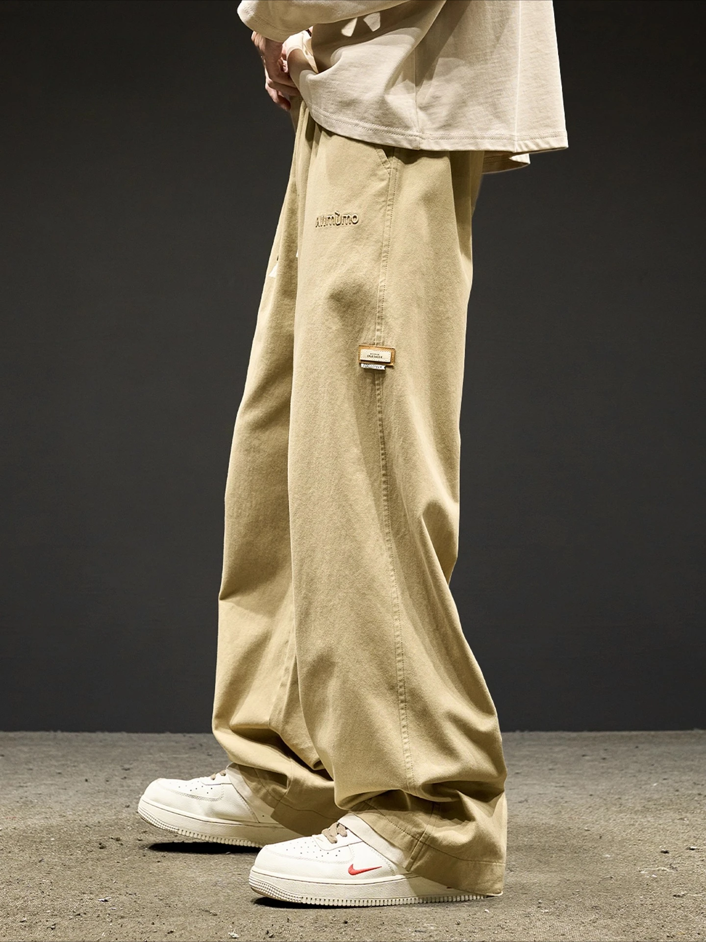 2025 Spring and Autumn New Men's Khaki Black High Waist Elastic Loose Straight Pants American Workwear Brown Velvet Long Pants